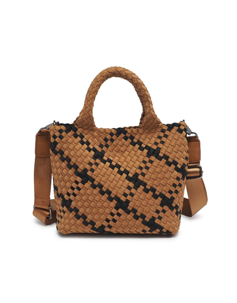 SOL & SELENE Sky's The Limit Woven Neoprene Small Tote in Sand & Black