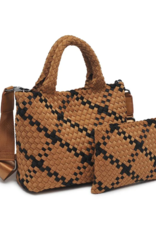 SOL & SELENE Sky's The Limit Woven Neoprene Small Tote in Sand & Black