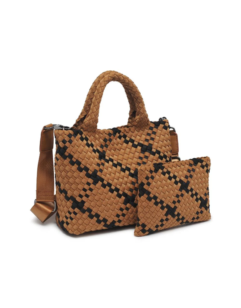 SOL & SELENE Sky's The Limit Woven Neoprene Small Tote in Sand & Black
