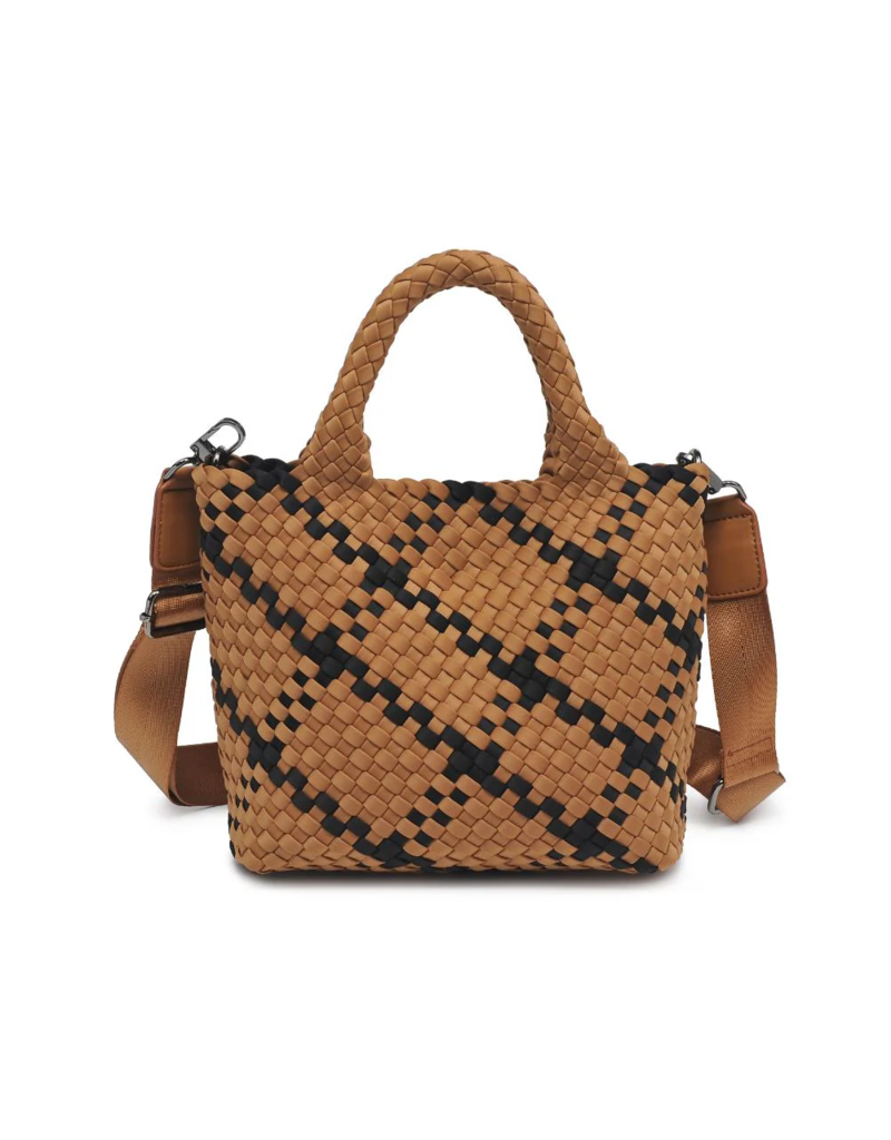SOL & SELENE Sky's The Limit Woven Neoprene Small Tote in Sand & Black