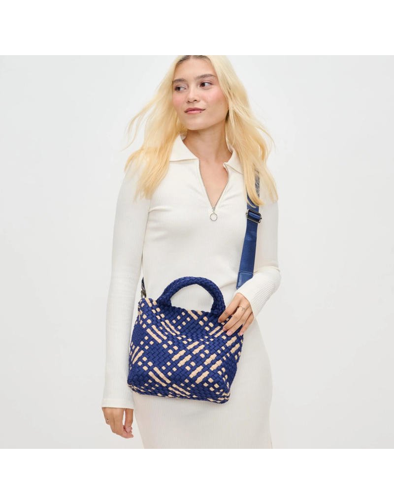 SOL & SELENE Sky's The Limit Woven Neoprene Small Tote in Navy & Nude