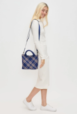 SOL & SELENE Sky's The Limit Woven Neoprene Small Tote in Navy & Nude SOL & SELENE Sky's The Limit Woven Neoprene Small Tote in Navy & Nude