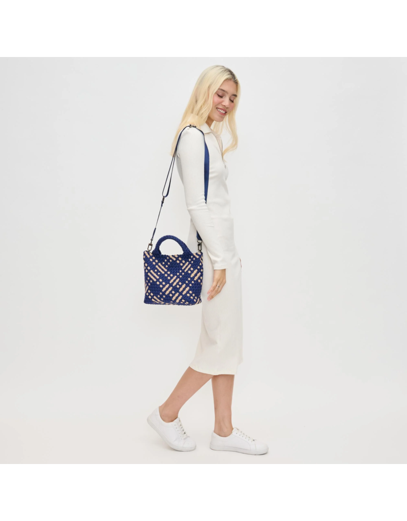 SOL & SELENE Sky's The Limit Woven Neoprene Small Tote in Navy & Nude