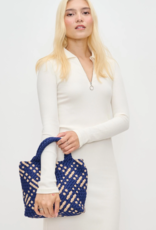 SOL & SELENE Sky's The Limit Woven Neoprene Small Tote in Navy & Nude SOL & SELENE Sky's The Limit Woven Neoprene Small Tote in Navy & Nude