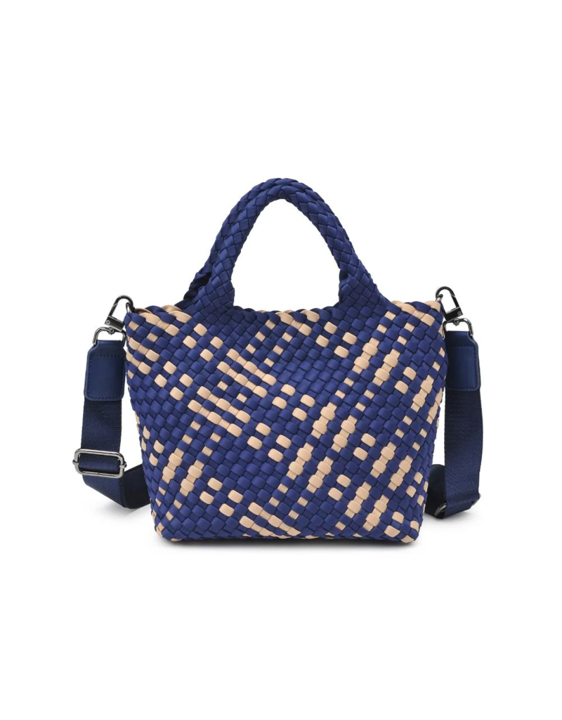 SOL & SELENE Sky's The Limit Woven Neoprene Small Tote in Navy & Nude