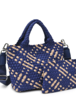 SOL & SELENE Sky's The Limit Woven Neoprene Small Tote in Navy & Nude SOL & SELENE Sky's The Limit Woven Neoprene Small Tote in Navy & Nude