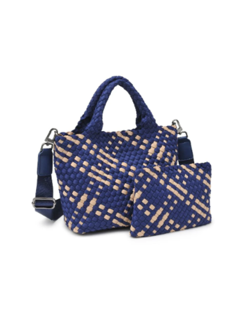 SOL & SELENE Sky's The Limit Woven Neoprene Small Tote in Navy & Nude