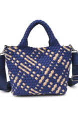SOL & SELENE Sky's The Limit Woven Neoprene Small Tote in Navy & Nude SOL & SELENE Sky's The Limit Woven Neoprene Small Tote in Navy & Nude