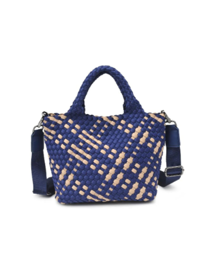 SOL & SELENE Sky's The Limit Woven Neoprene Small Tote in Navy & Nude
