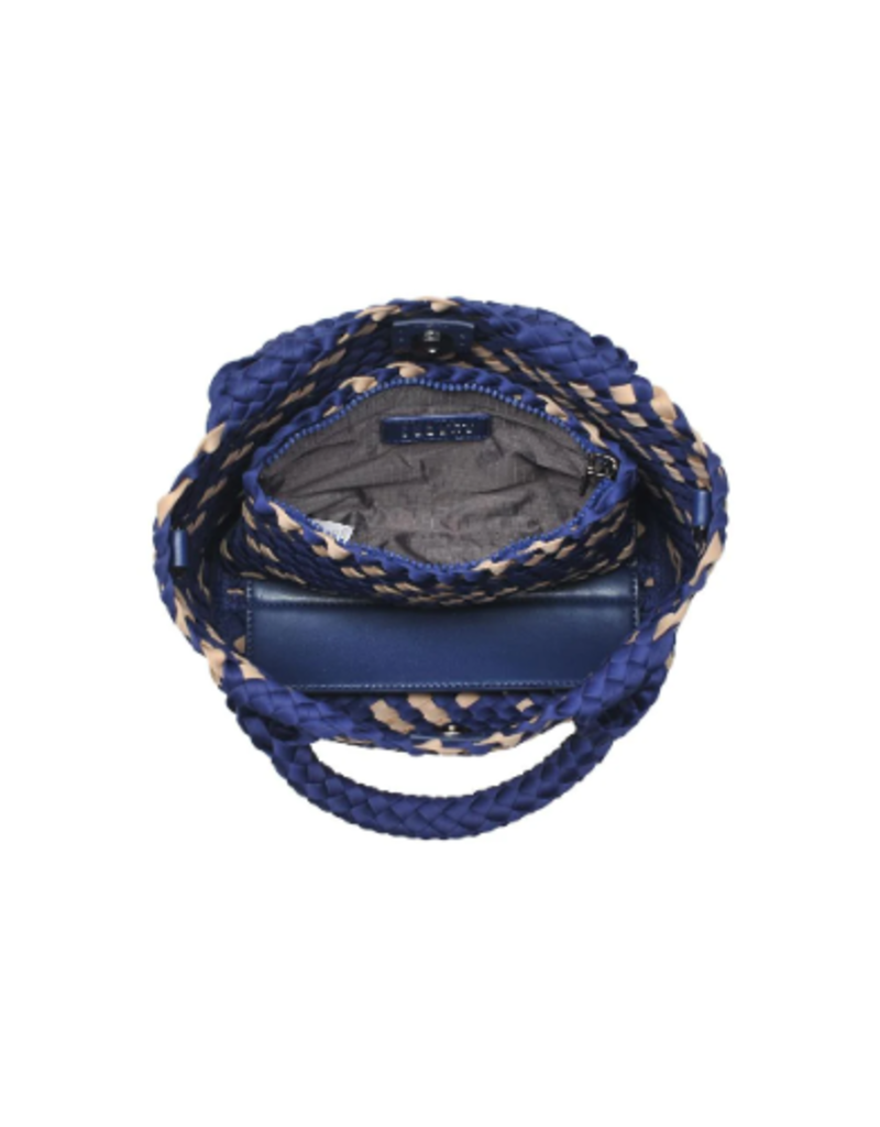 SOL & SELENE Sky's The Limit Woven Neoprene Small Tote in Navy & Nude