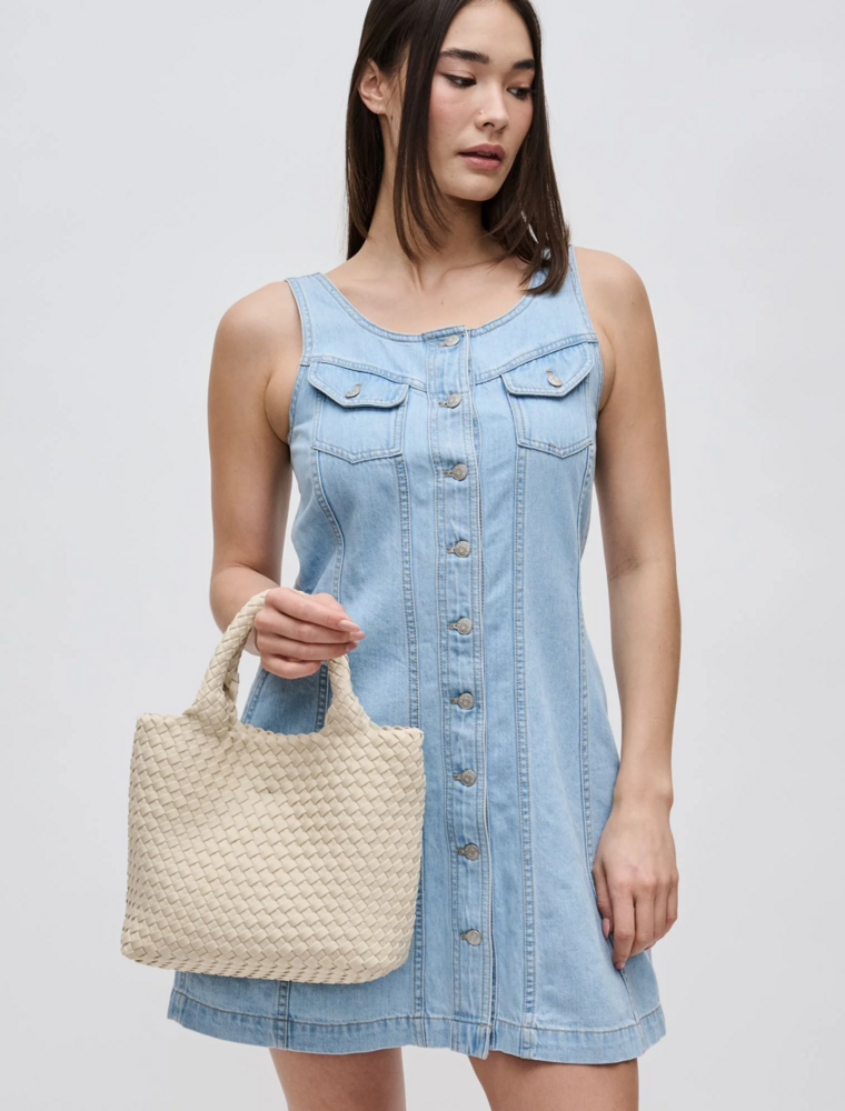 SOL & SELENE Sky's The Limit Woven Neoprene Small Tote in Cream