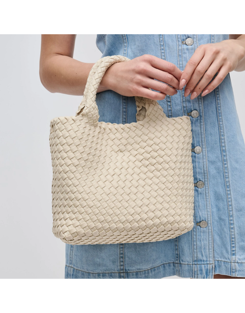 SOL & SELENE Sky's The Limit Woven Neoprene Small Tote in Cream