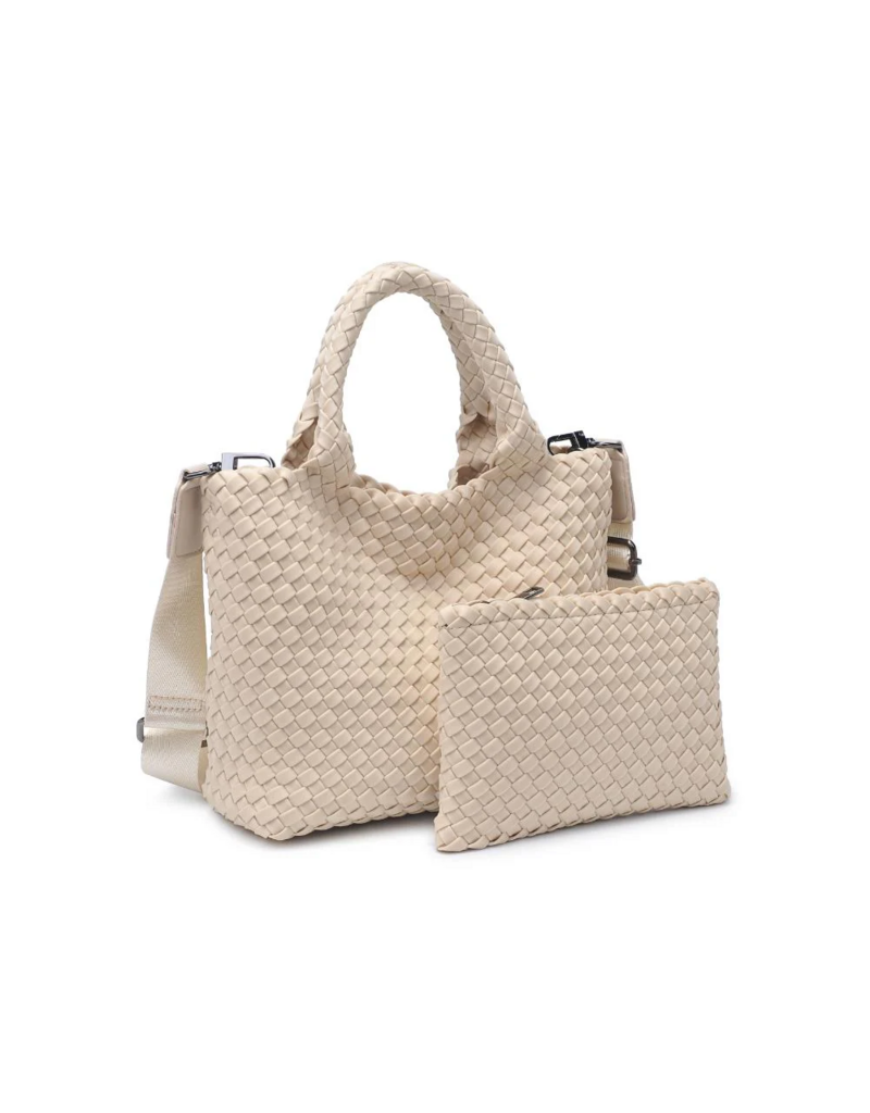 SOL & SELENE Sky's The Limit Woven Neoprene Small Tote in Cream