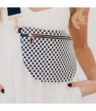 PRETTY SIMPLE Woven Westlyn Bum Bag in Checkered Navy