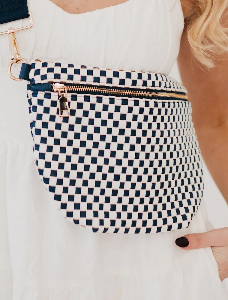 PRETTY SIMPLE Woven Westlyn Bum Bag in Checkered Navy