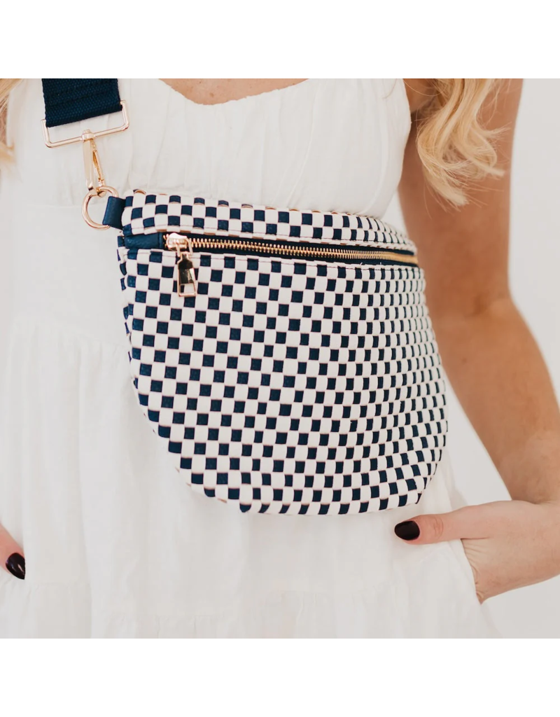 PRETTY SIMPLE Woven Westlyn Bum Bag in Checkered Navy