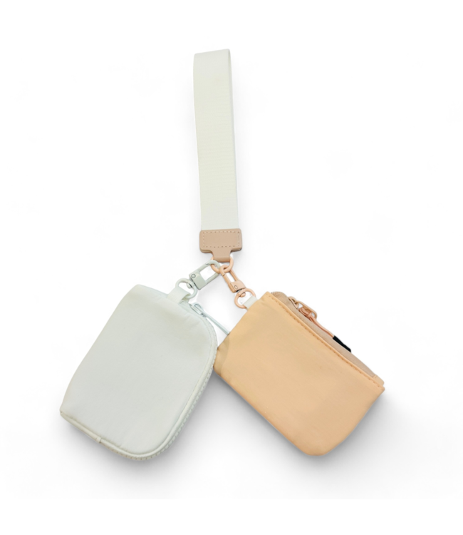 Pouch Duo Keychain Wristlet in White/Peach