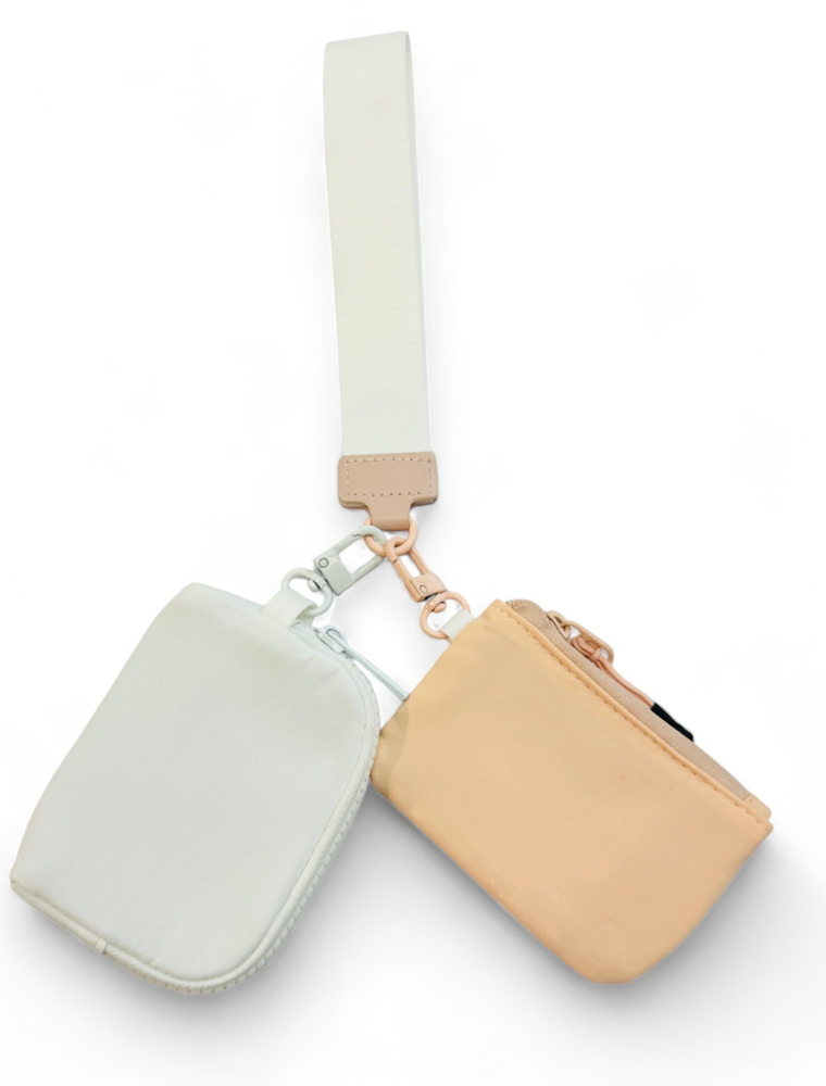 Pouch Duo Keychain Wristlet in White/Peach