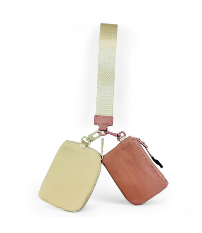 Pouch Duo Keychain Wristlet in Pink/Ivory