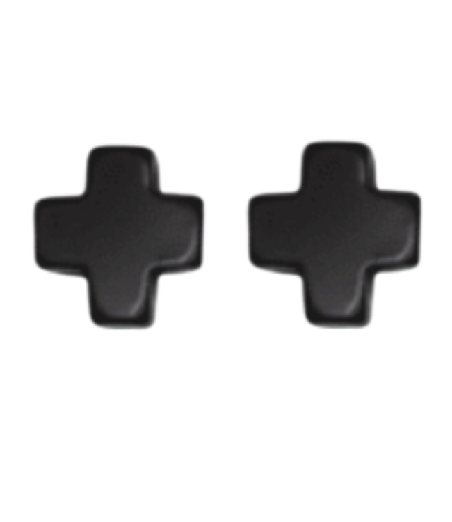 Signature Cross Stud Earrings - Onyx/Gold