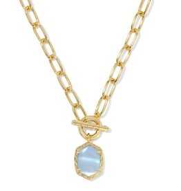 KENDRA SCOTT DESIGN Daphne Convertible Gold Link and Chain Necklace in Light Blue Mother of Pearl