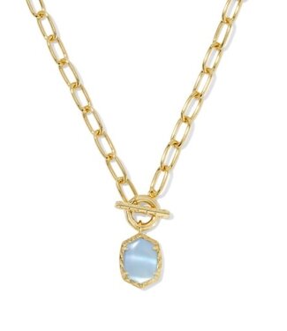 KENDRA SCOTT DESIGN Daphne Convertible Gold Link and Chain Necklace in Light Blue Mother of Pearl