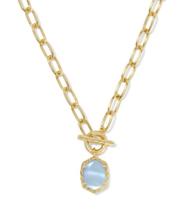 Daphne Convertible Gold Link and Chain Necklace in Light Blue Mother of Pearl