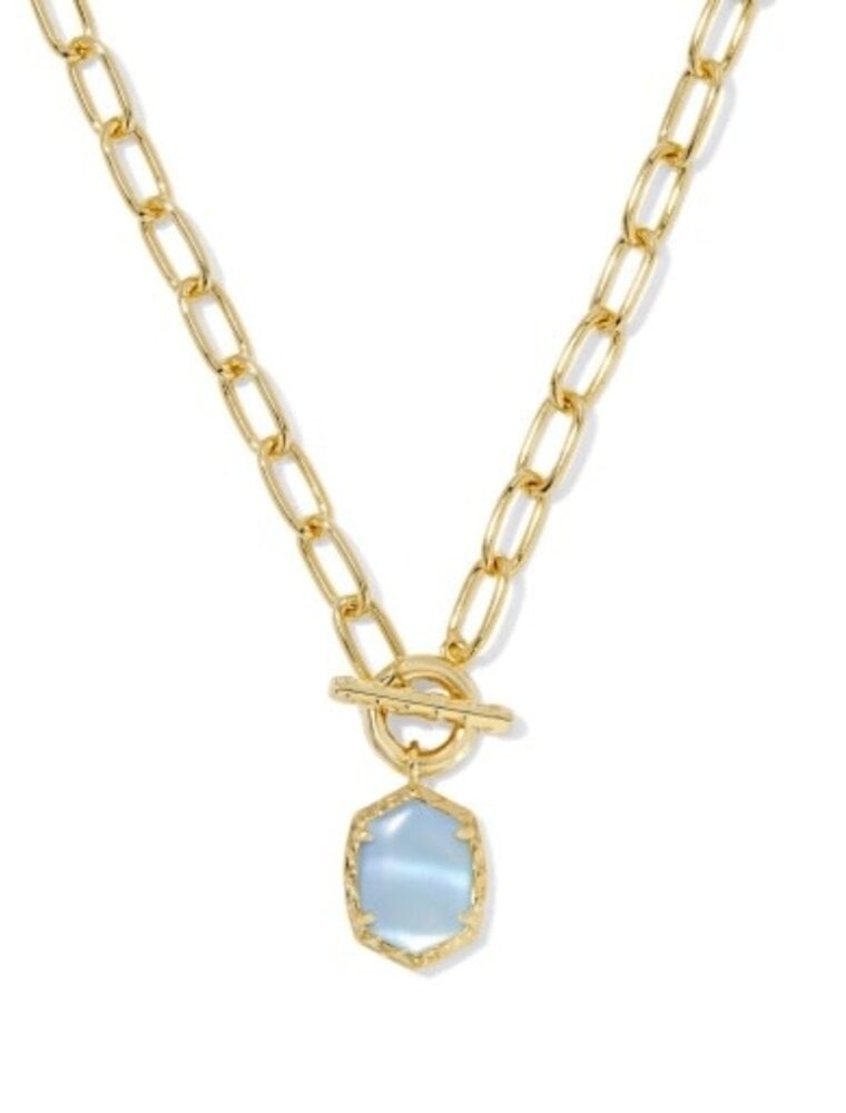KENDRA SCOTT DESIGN Daphne Convertible Gold Link and Chain Necklace in Light Blue Mother of Pearl