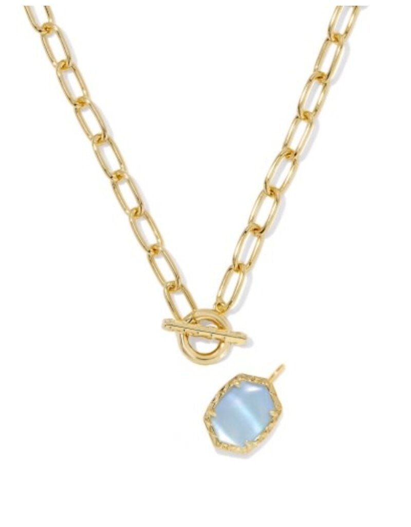 KENDRA SCOTT DESIGN Daphne Convertible Gold Link and Chain Necklace in Light Blue Mother of Pearl
