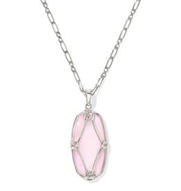 KENDRA SCOTT DESIGN Elle Lattice Frame Silver Large Long Pendant Necklace in Blush Ivory Mother-of-Pearl