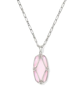 KENDRA SCOTT DESIGN Elle Lattice Frame Silver Large Long Pendant Necklace in Blush Ivory Mother-of-Pearl