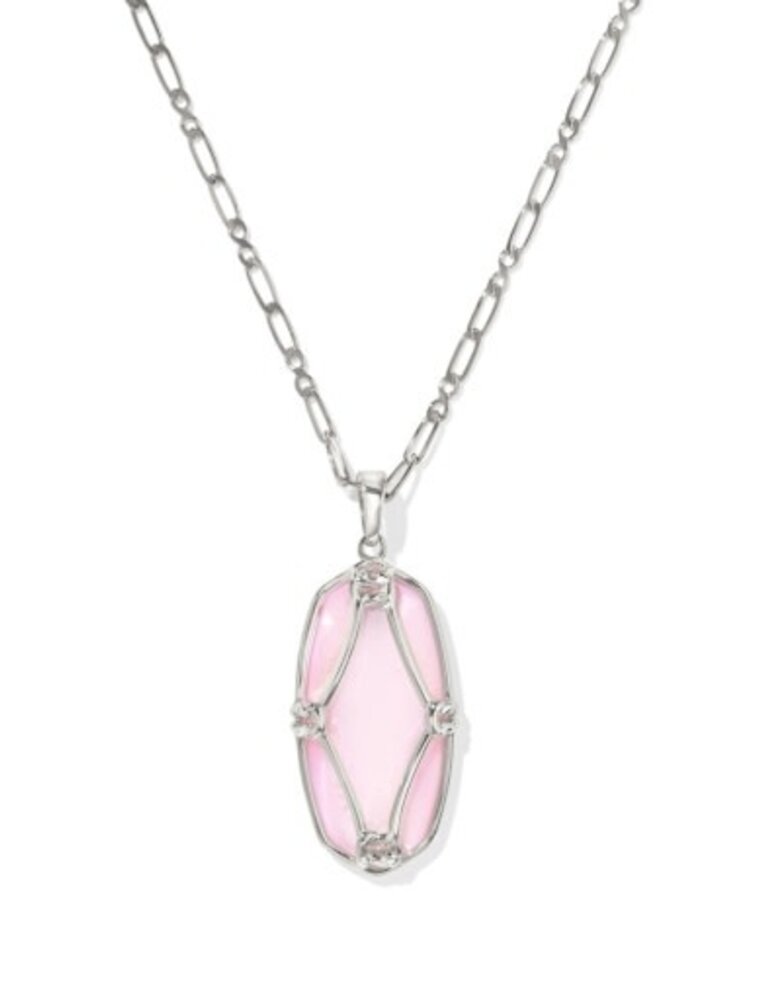 KENDRA SCOTT DESIGN Elle Lattice Frame Silver Large Long Pendant Necklace in Blush Ivory Mother-of-Pearl