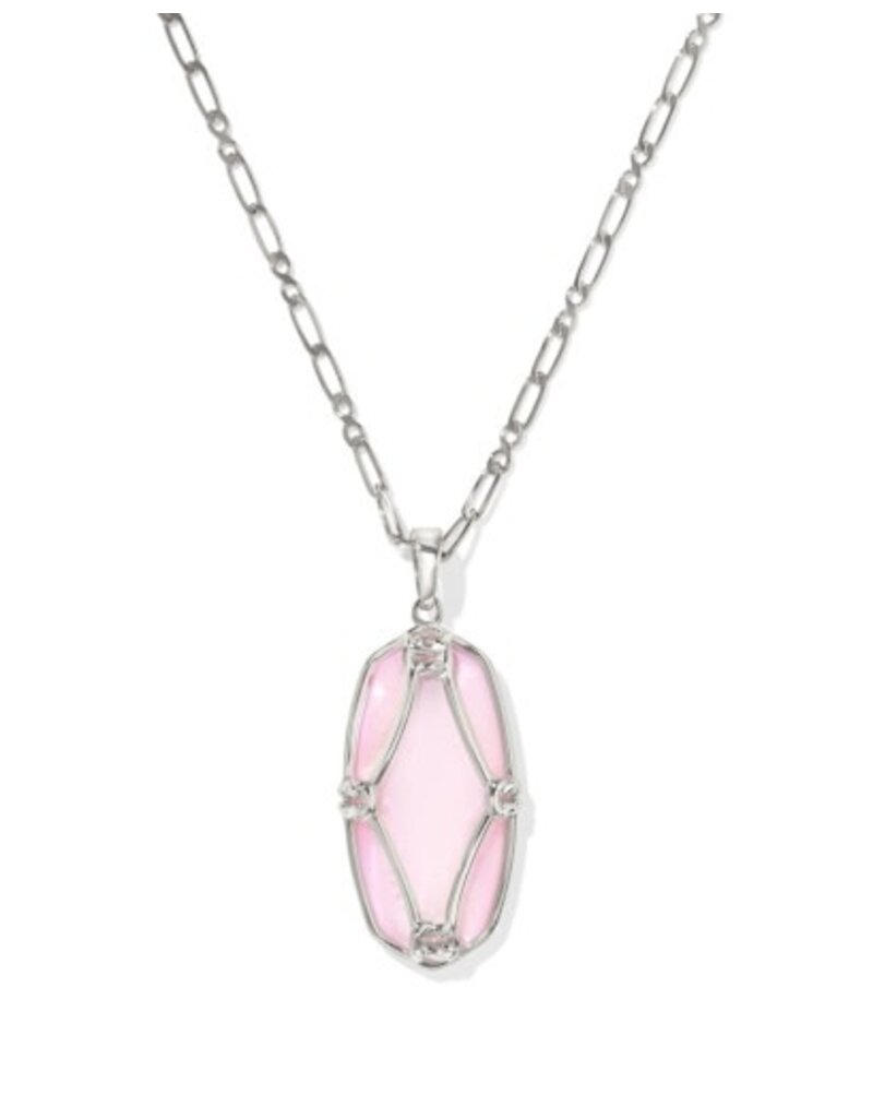 KENDRA SCOTT DESIGN Elle Lattice Frame Silver Large Long Pendant Necklace in Blush Ivory Mother-of-Pearl