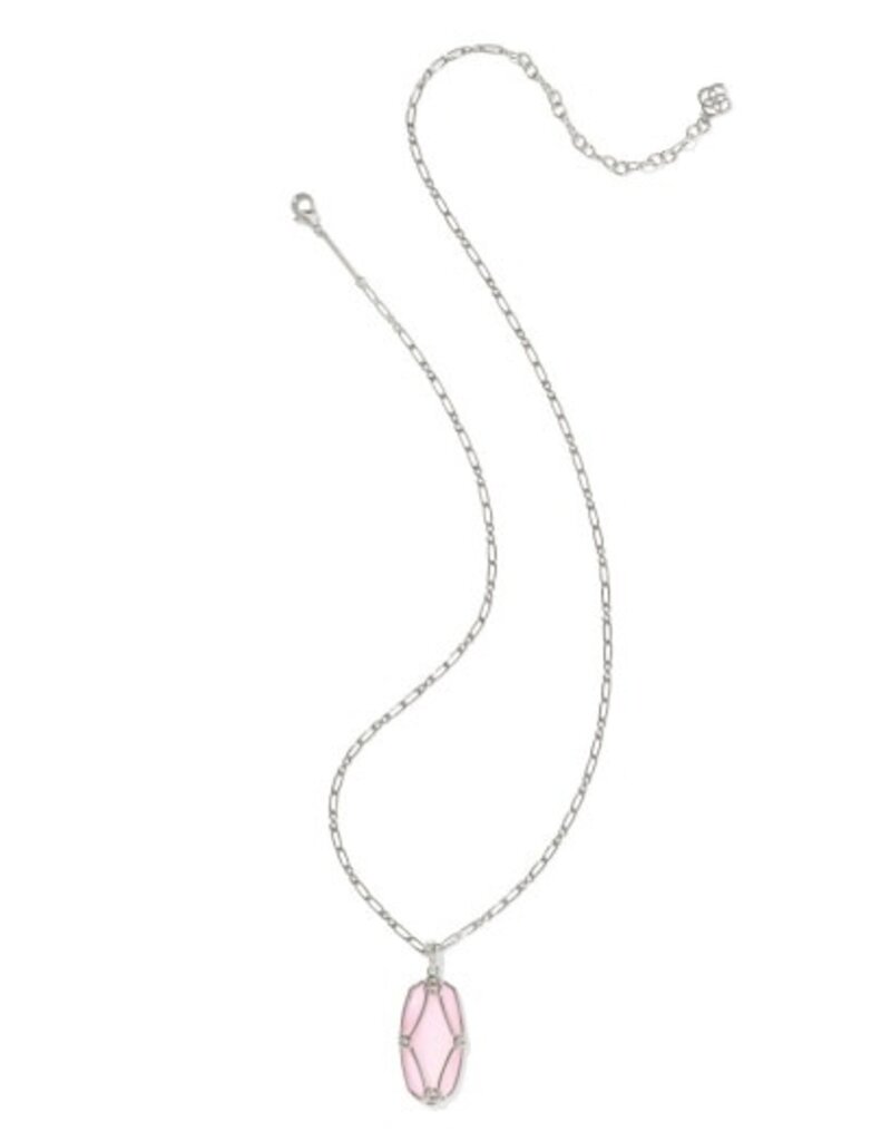 KENDRA SCOTT DESIGN Elle Lattice Frame Silver Large Long Pendant Necklace in Blush Ivory Mother-of-Pearl