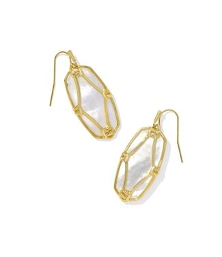 KENDRA SCOTT DESIGN Elle Lattice Frame Gold Drop Earrings in Ivory Mother-of-Pearl