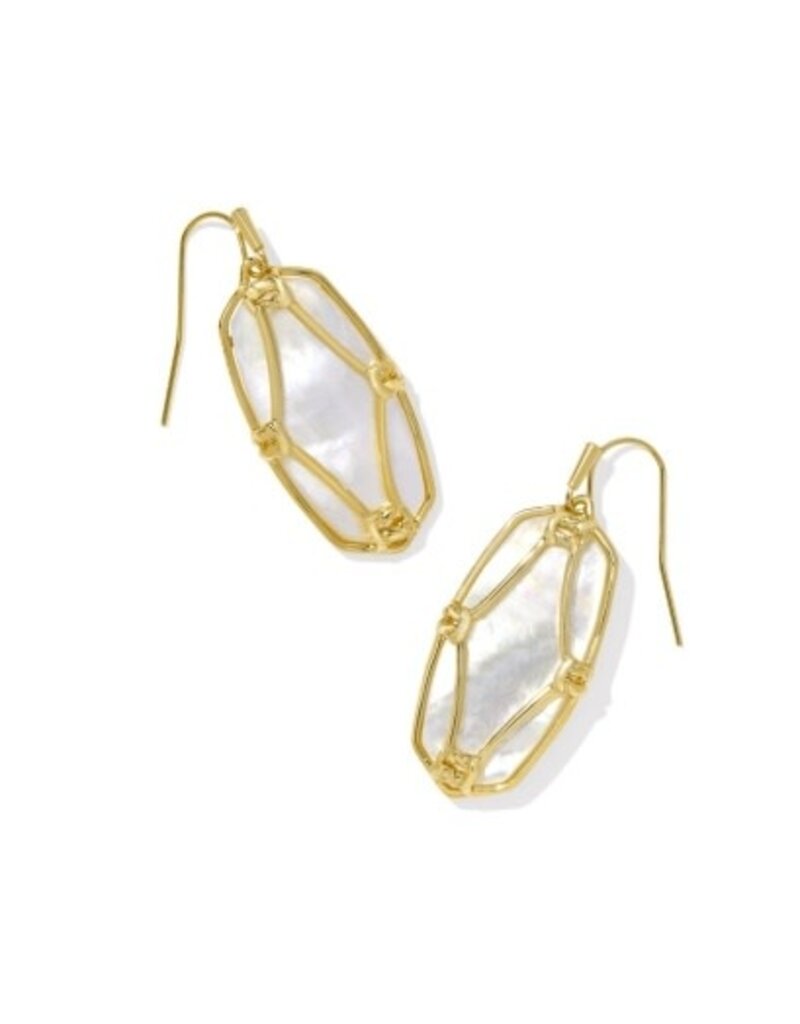 KENDRA SCOTT DESIGN Elle Lattice Frame Gold Drop Earrings in Ivory Mother-of-Pearl
