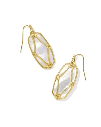 KENDRA SCOTT DESIGN Elle Lattice Frame Gold Drop Earrings in Ivory Mother-of-Pearl