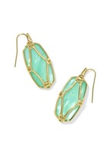 KENDRA SCOTT DESIGN Elle Lattice Frame Gold Drop Earrings in Light Green Mother-of-Pearl