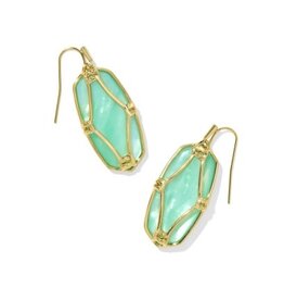 KENDRA SCOTT DESIGN Elle Lattice Frame Gold Drop Earrings in Light Green Mother-of-Pearl