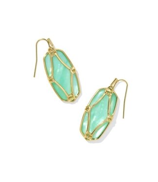 KENDRA SCOTT DESIGN Elle Lattice Frame Gold Drop Earrings in Light Green Mother-of-Pearl