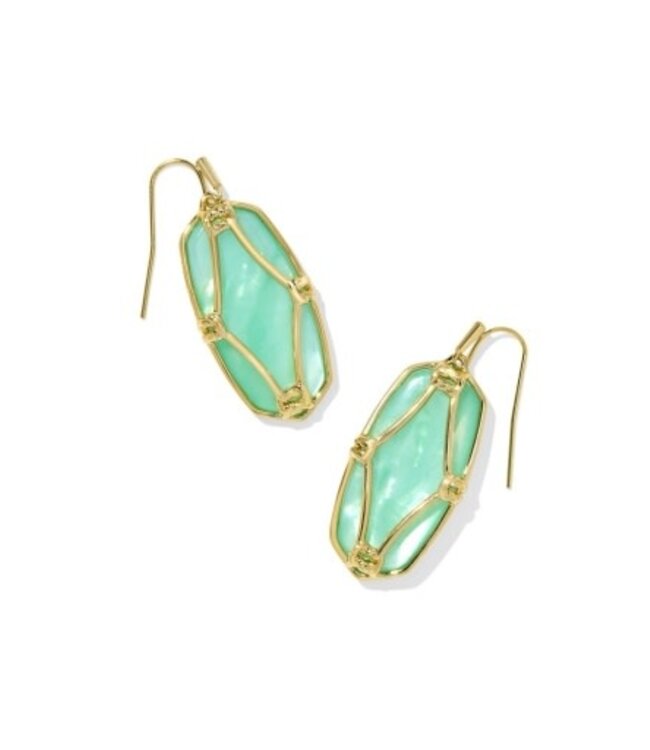 Elle Lattice Frame Gold Drop Earrings in Light Green Mother-of-Pearl