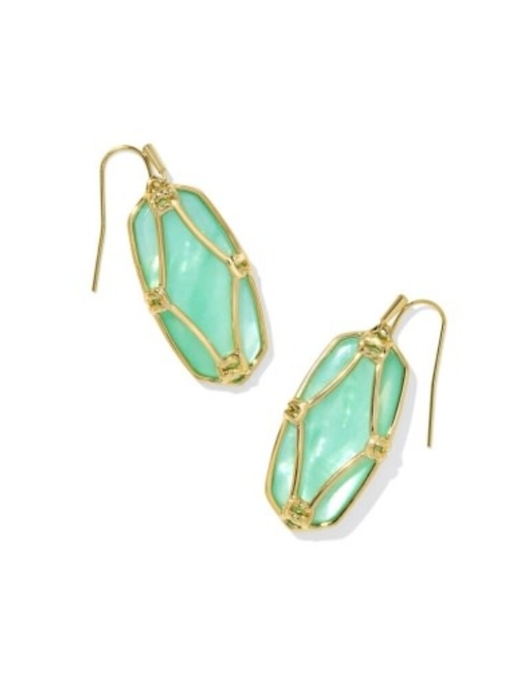 KENDRA SCOTT DESIGN Elle Lattice Frame Gold Drop Earrings in Light Green Mother-of-Pearl