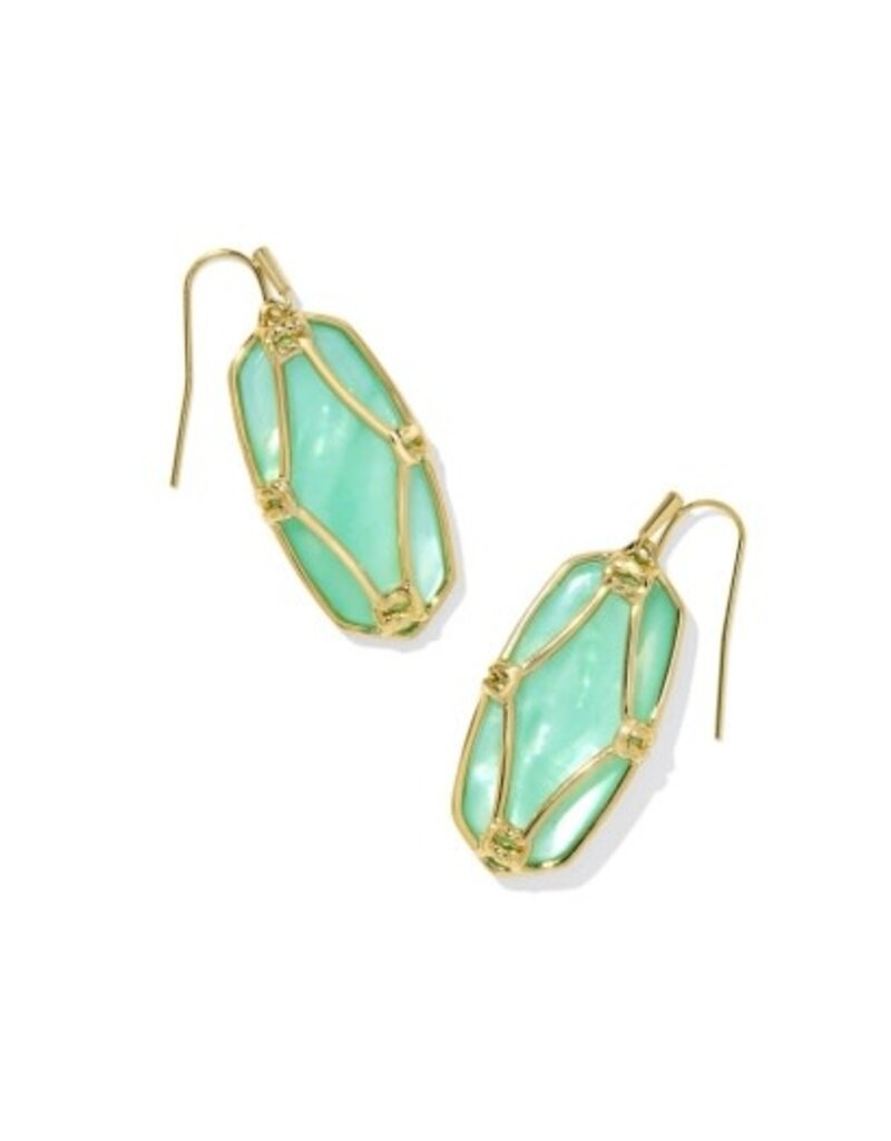KENDRA SCOTT DESIGN Elle Lattice Frame Gold Drop Earrings in Light Green Mother-of-Pearl