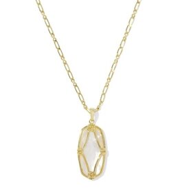 KENDRA SCOTT DESIGN Elle Lattice Frame Gold Large Long Pendant Necklace in Ivory Mother-of-Pearl