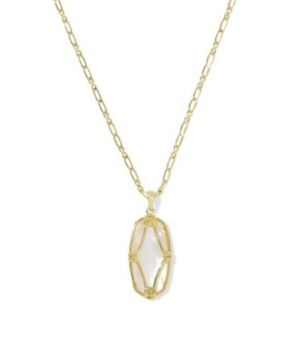 KENDRA SCOTT DESIGN Elle Lattice Frame Gold Large Long Pendant Necklace in Ivory Mother-of-Pearl