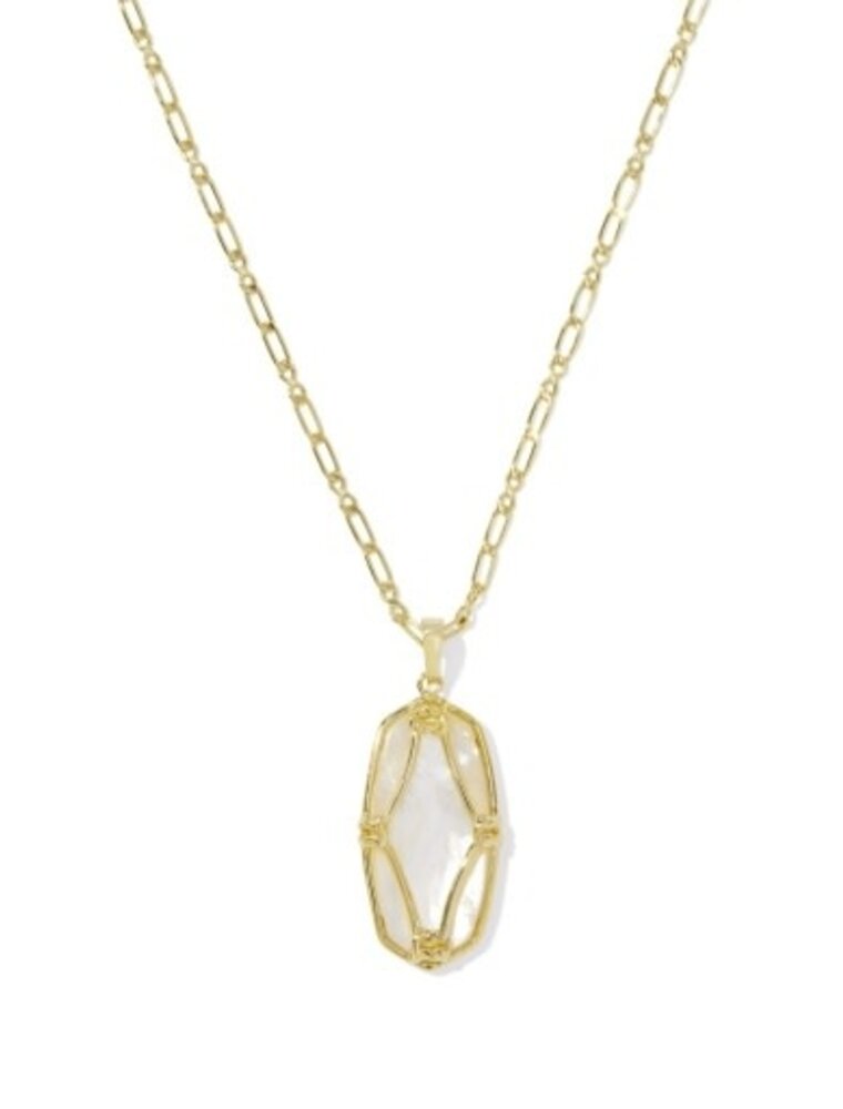 KENDRA SCOTT DESIGN Elle Lattice Frame Gold Large Long Pendant Necklace in Ivory Mother-of-Pearl