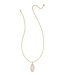 Elle Lattice Frame Gold Large Long Pendant Necklace in Ivory Mother-of-Pearl