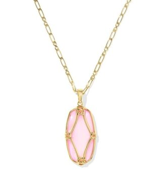 KENDRA SCOTT DESIGN Elle Lattice Frame Gold Large Long Pendant Necklace in Blush Ivory Mother-of-Pearl