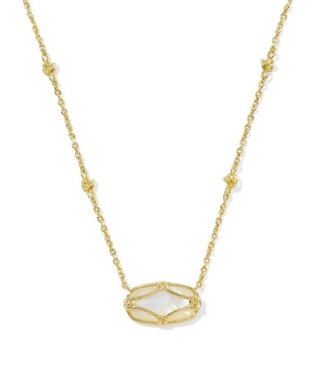 KENDRA SCOTT DESIGN Elisa Lattice Frame Gold Short Pendant Necklace in Light Green Mother-of-Pearl