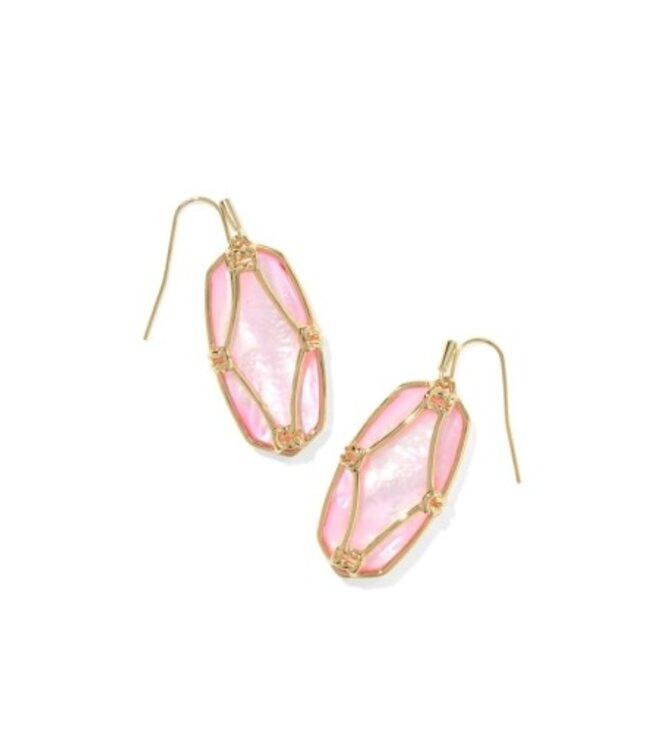 Elle Lattice Frame Gold Drop Earrings in Blush Ivory Mother-of-Pearl
